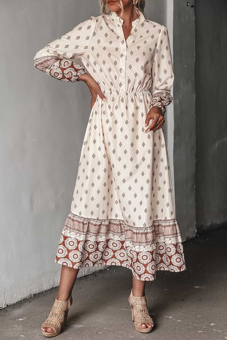 Chana Ornate Print Long Sleeve Maxi Dress