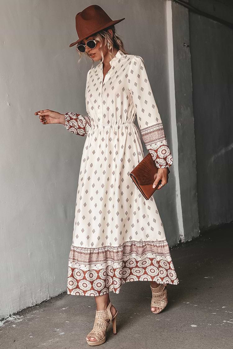Chana Ornate Print Long Sleeve Maxi Dress