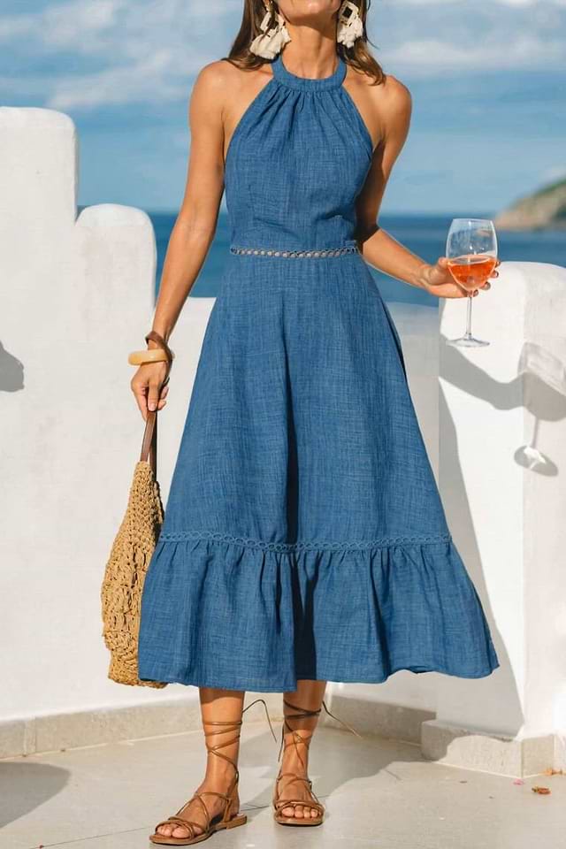 long spring dresses formal Stacey Blue Printed Midi Dress