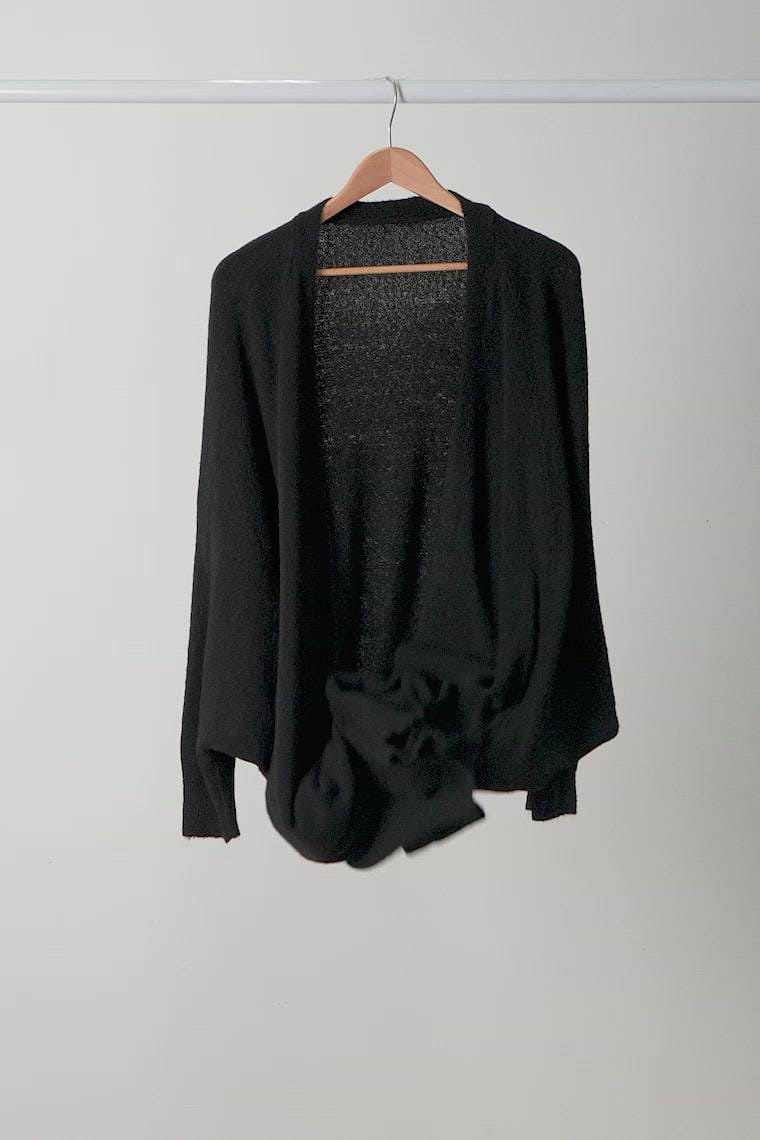 Black Duster Cardigan with Dolman Sleeves and Pockets