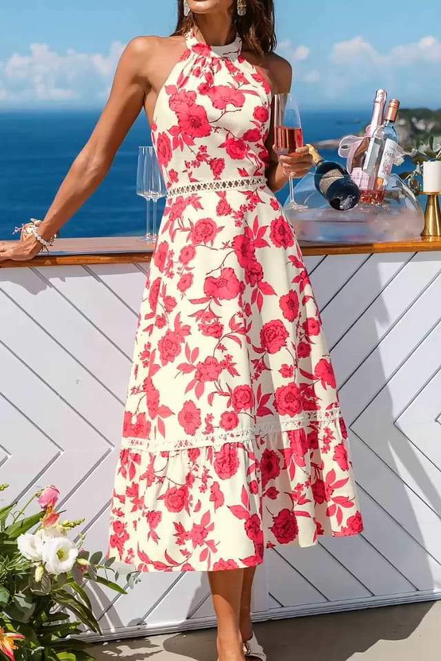 flower midi dress Madeline Women Floral Small boutique clothing featuring fresh Lavender Bloom Midi Dress Teuta