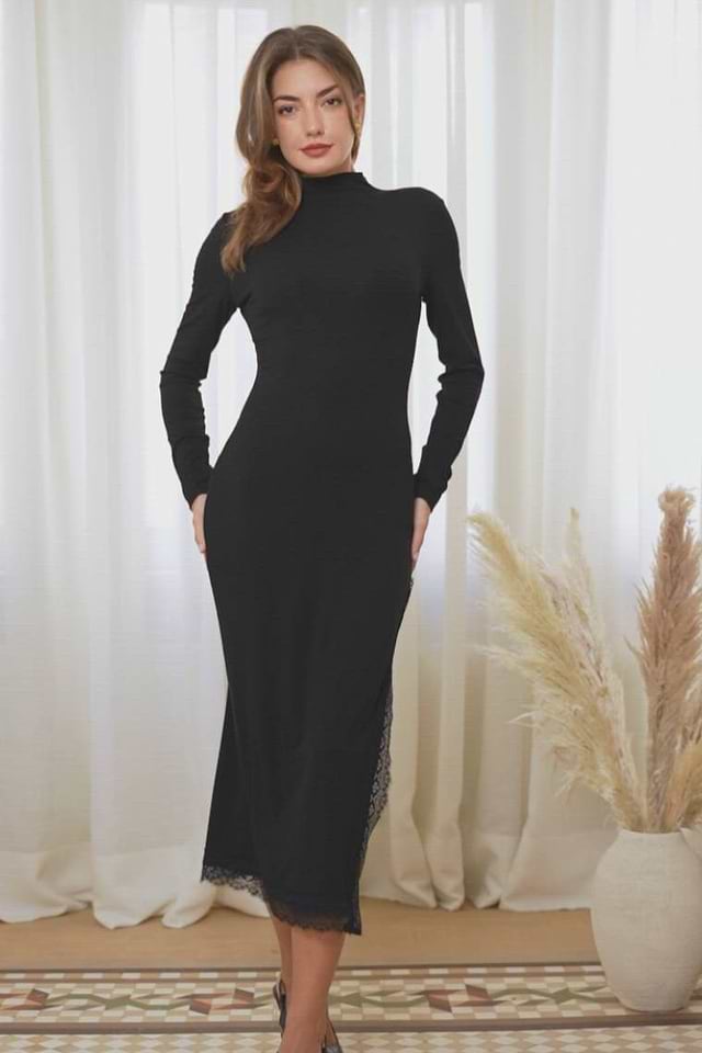 knee length dresses for ladies Long-Sleeve Scoopneck Dress main image 0
