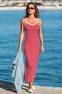 Rot Gestreiftes Ärmelloses Maxikleid mit Rundhalsausschnitt