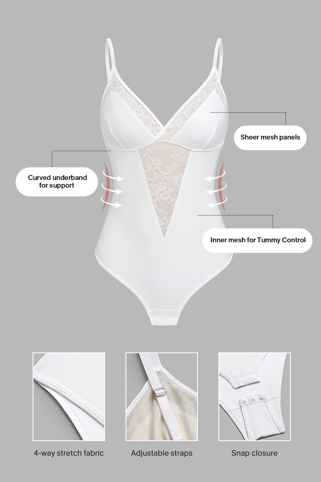 Body gainant blanc bretelles ajustables