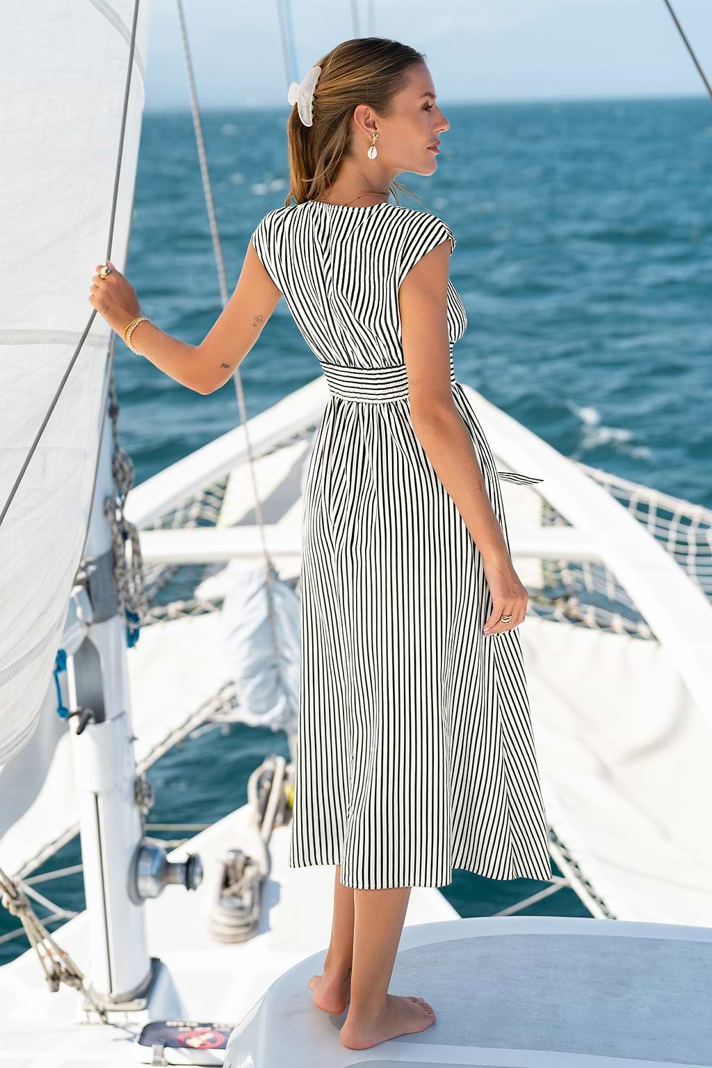 Away for a While Black Striped Maxi Dress