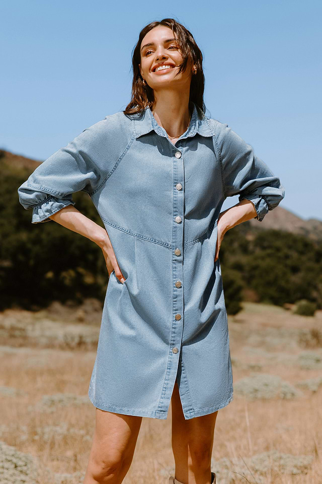denim button shirt dress Baltic Born Women's Logan Button Up Dress - Blue